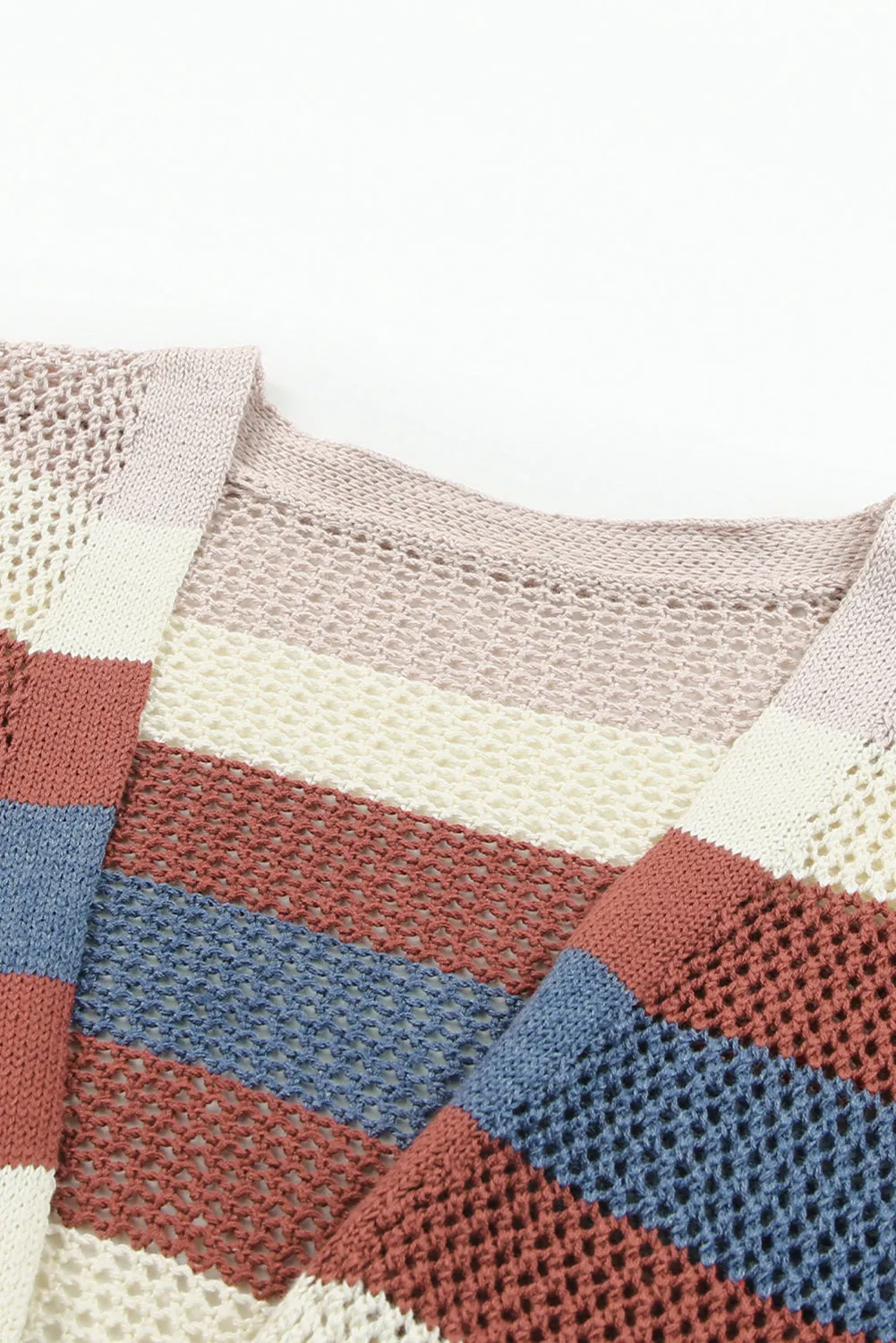 Women's Striped Color Block Hollowed Knit Cardigan