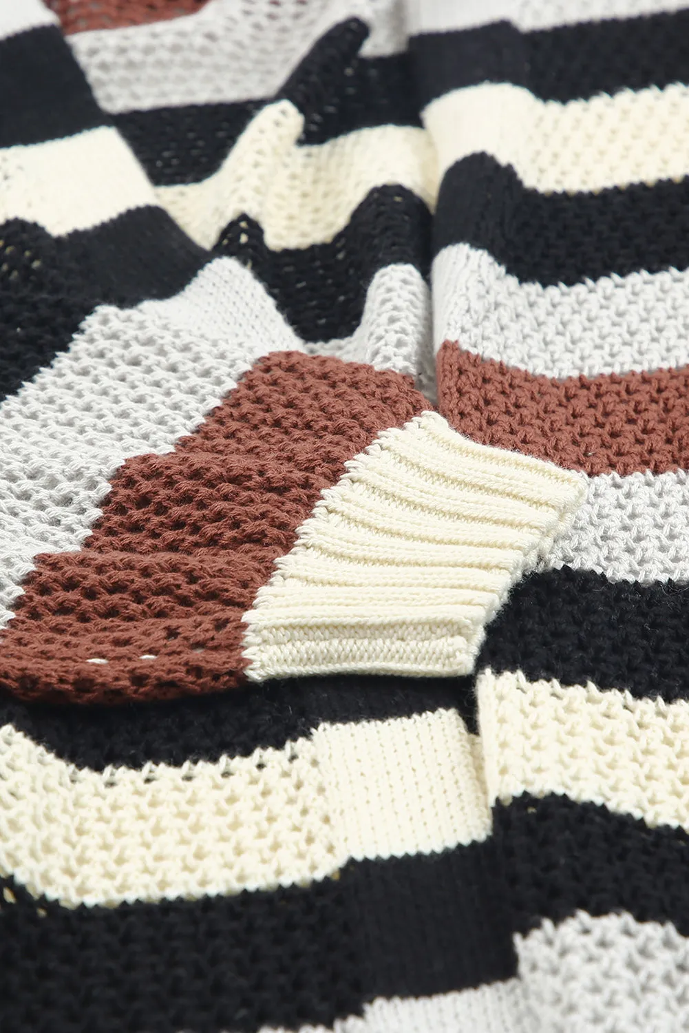 Women's Striped Color Block Hollowed Knit Cardigan