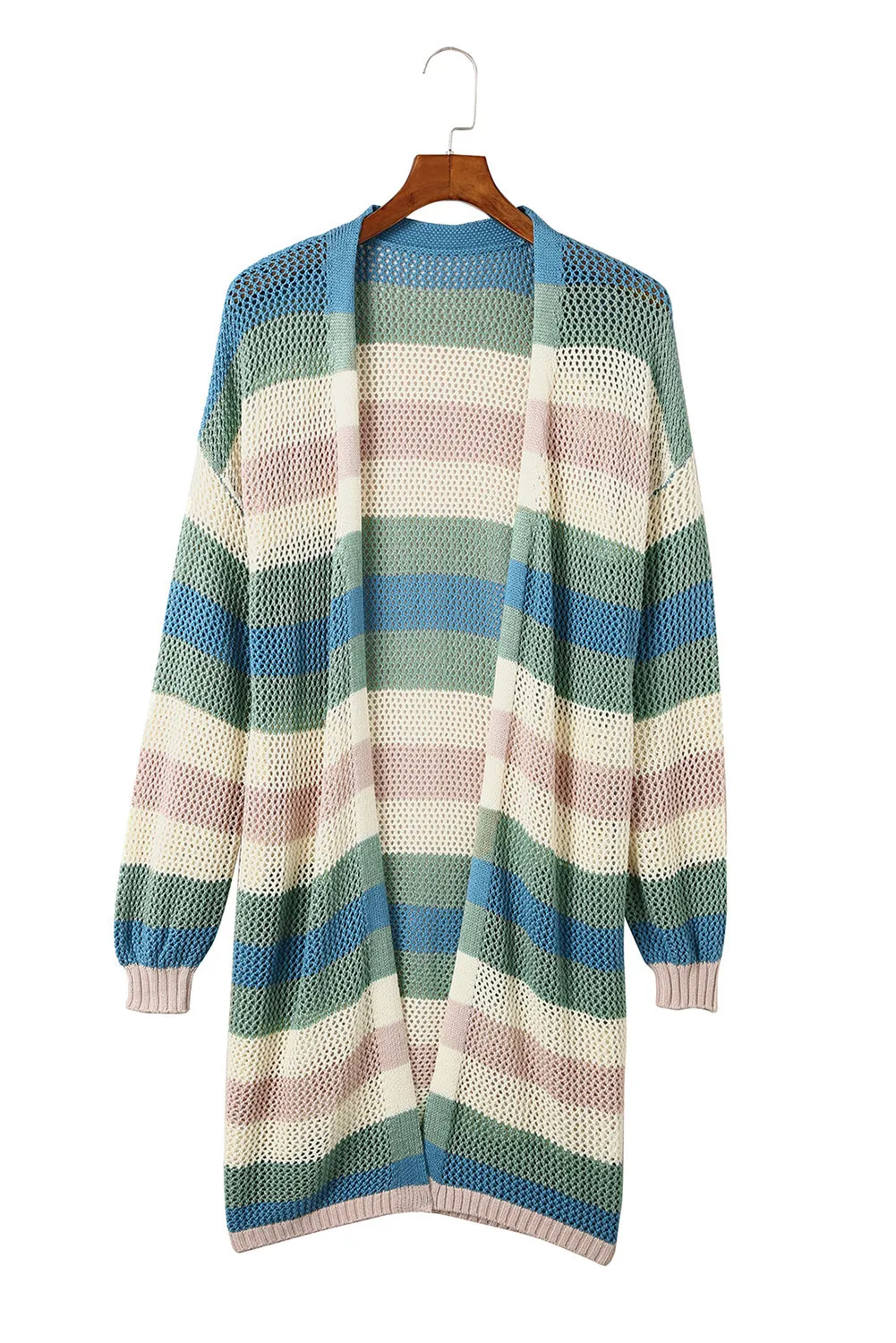 Women's Striped Color Block Hollowed Knit Cardigan