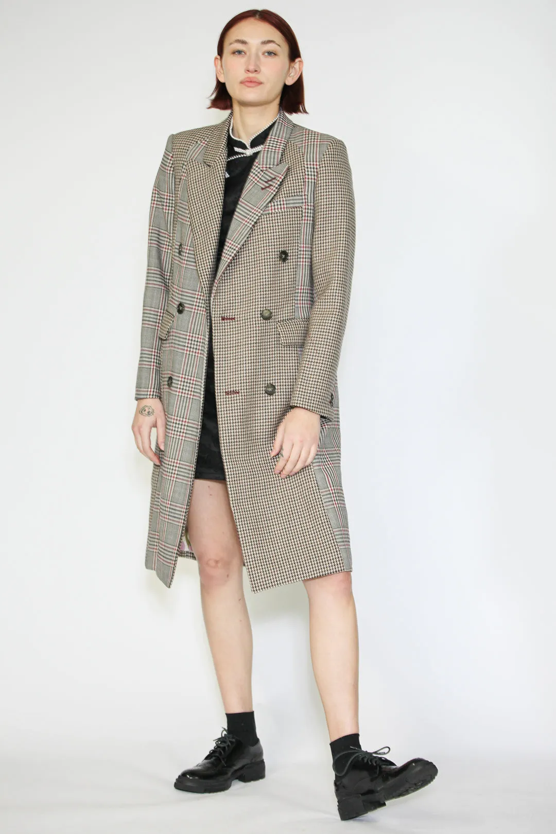 Wool Plaid Collage Double Breasted Coat