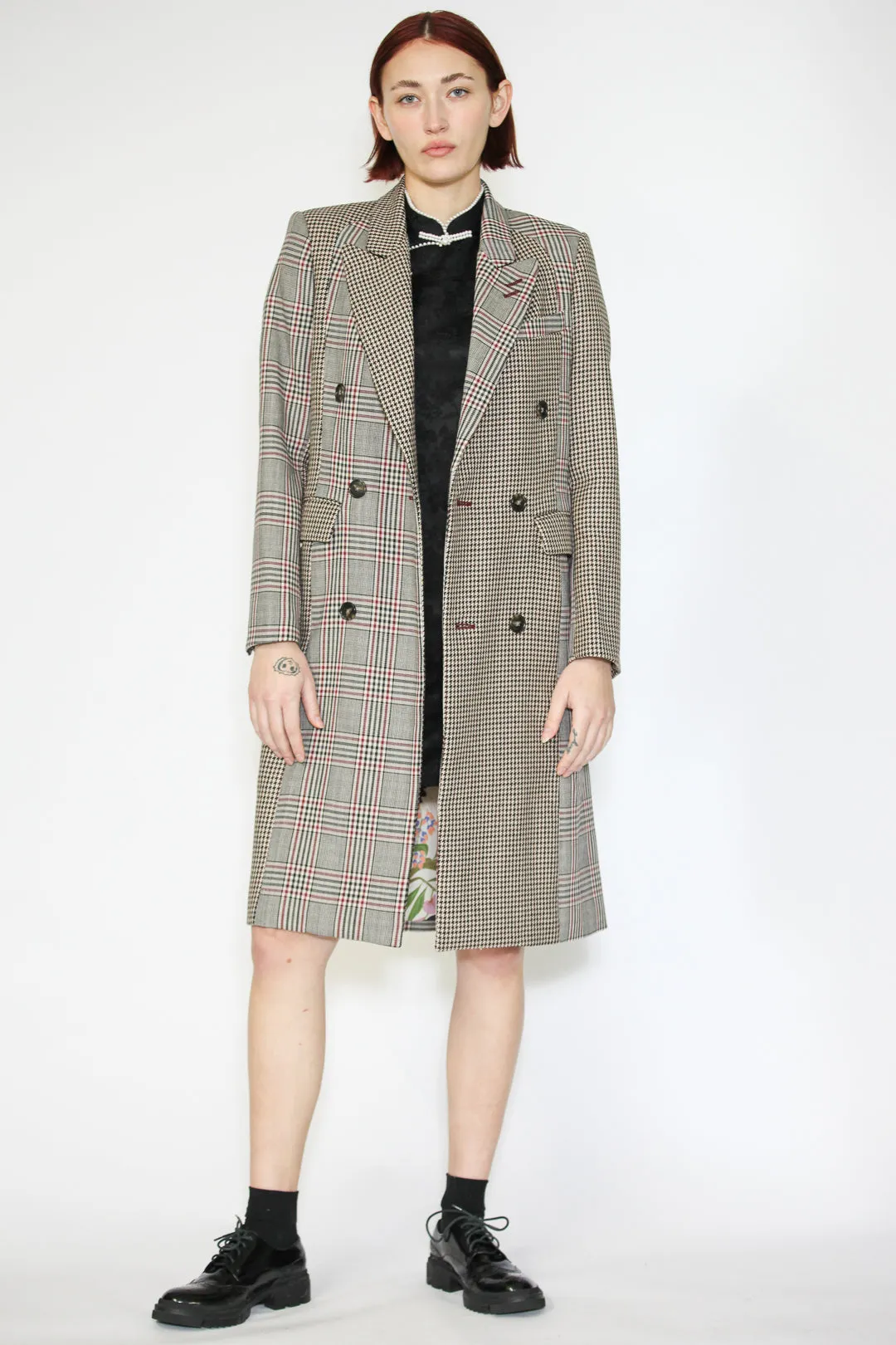 Wool Plaid Collage Double Breasted Coat