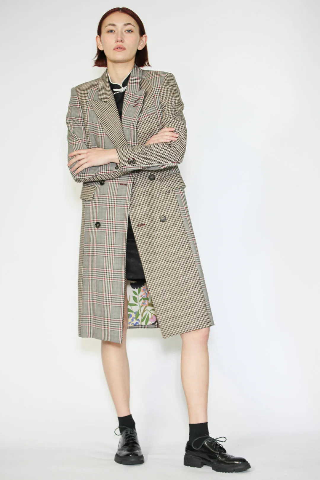 Wool Plaid Collage Double Breasted Coat