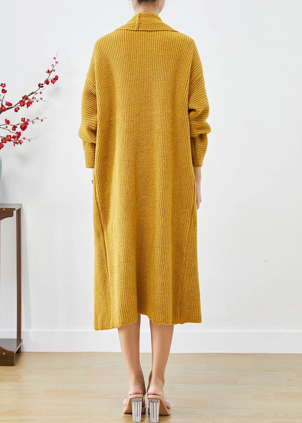 Yellow Knit Loose Cardigans Peter Pan Collar Fall